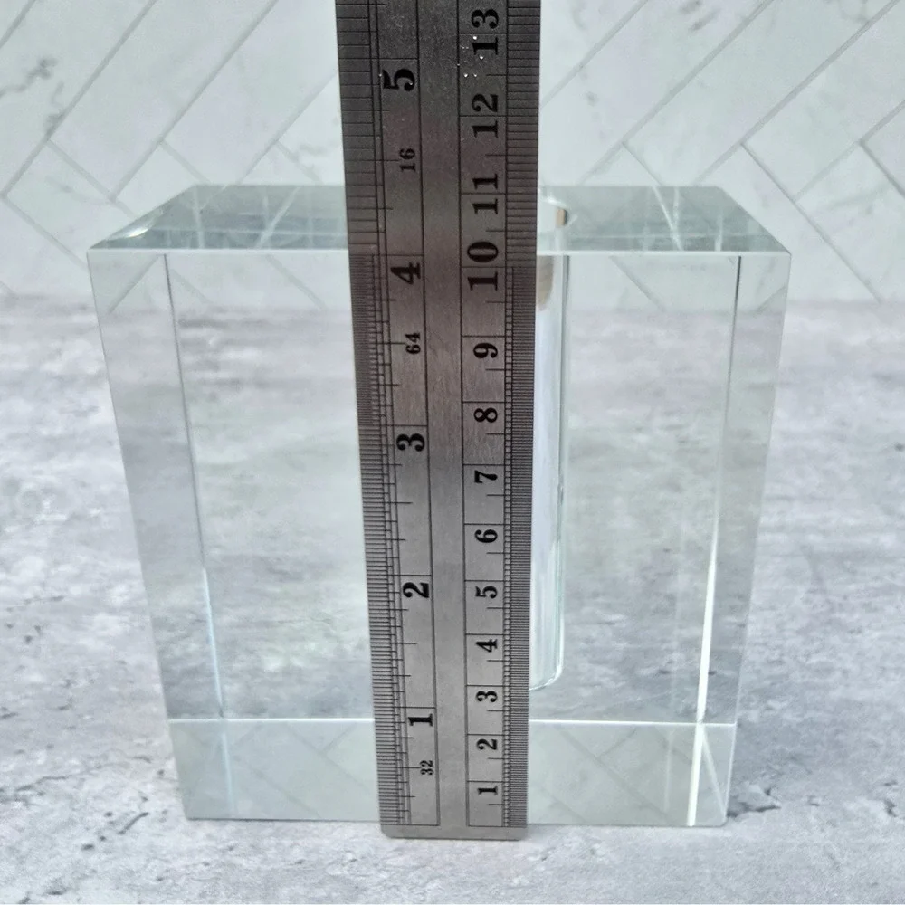 Vintage MCM Lucite Acrylic Block Bud Vase Modernist Geometric Soliflore Decor